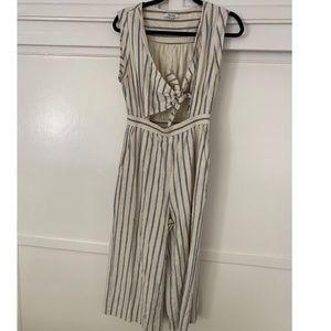 Madewell Blue Striped Tie Front Jumpsuit